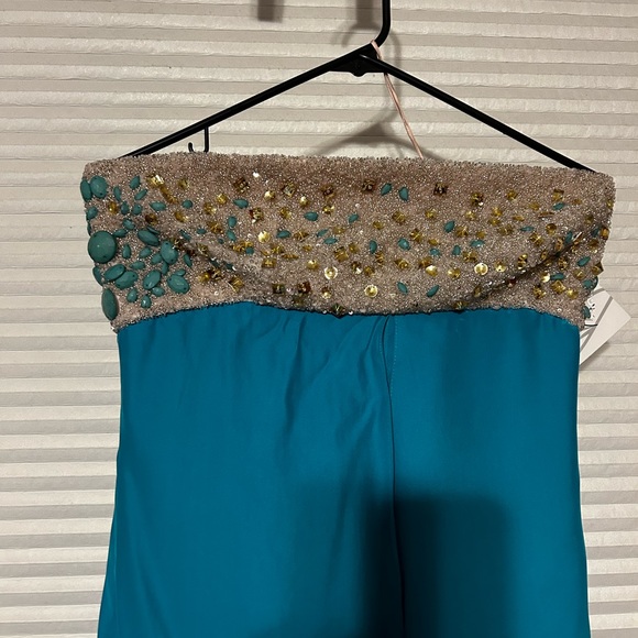 NWT Badgley Mischka Mark and James Turquoise Beaded Formal Dress medium - Picture 6 of 15